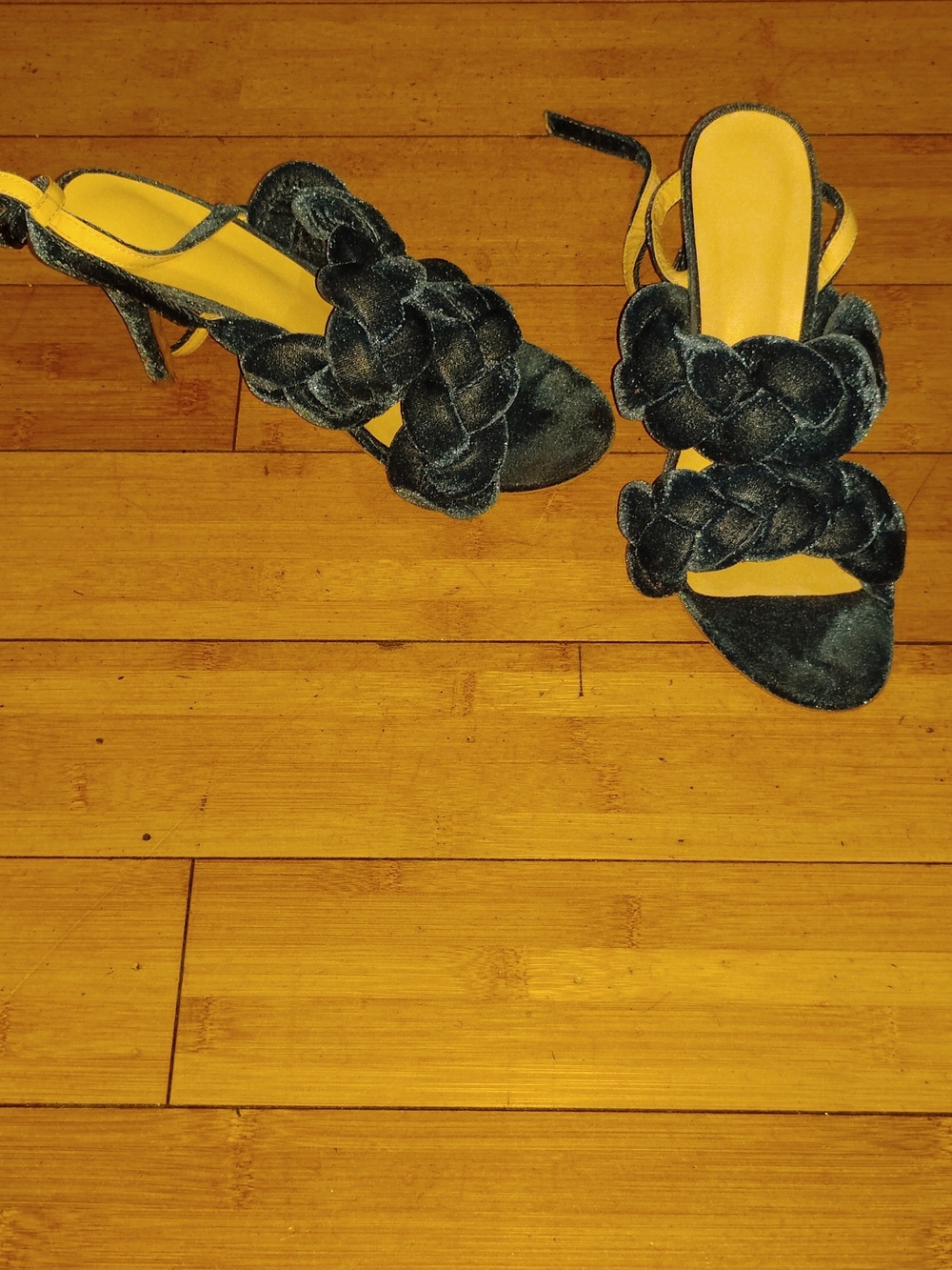 Braided Strap Velvet Heeled Sandals - Black